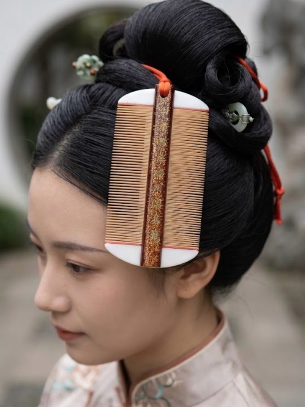 Handcrafted Floral Obiage Accessory in Red and Gold